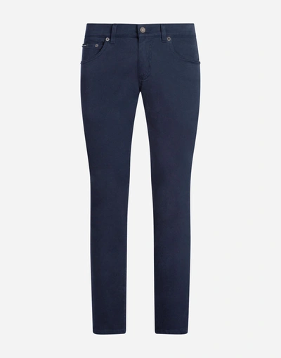Shop Dolce & Gabbana Five-pocket Pants In Stretch Cotton In Blue
