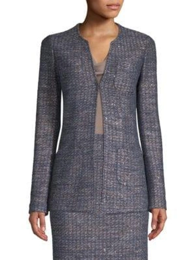 Shop St John Copper Sequn Tweed Knit Jacket In Grey