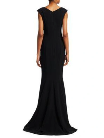 Shop Theia Sleeveless Crepe Embroidered Gown In Black Silver