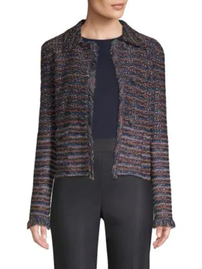 Shop St John Ombre Ribbon Knit Fringe Jacket In Multi