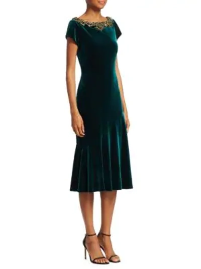 Shop Theia Cap Sleeve Velvet Midi Dress In Peacock