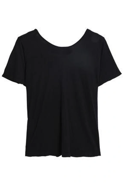 Shop Monrow Woman Wrap-effect Cotton-jersey T-shirt Black