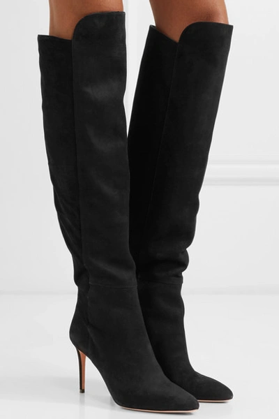 Shop Aquazzura Gainsbourg 85 Suede Knee Boots In Black