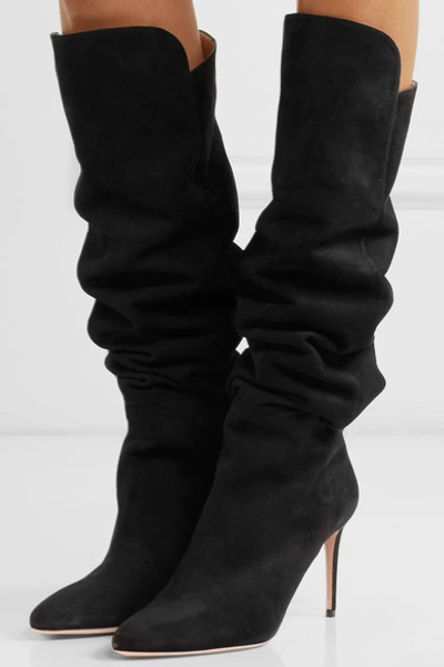 Shop Aquazzura Gainsbourg 85 Suede Knee Boots In Black