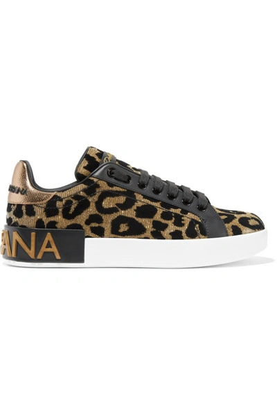 Shop Dolce & Gabbana Logo-embellished Flocked Textured-lamé And Leather Sneakers In Leopard Print