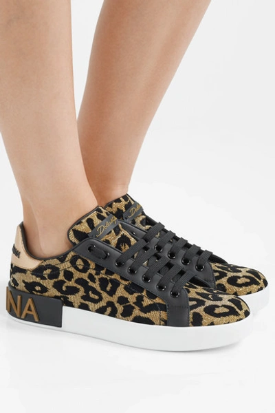 Shop Dolce & Gabbana Logo-embellished Flocked Textured-lamé And Leather Sneakers In Leopard Print