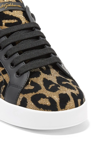 Shop Dolce & Gabbana Logo-embellished Flocked Textured-lamé And Leather Sneakers In Leopard Print