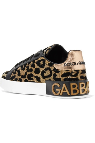 Shop Dolce & Gabbana Logo-embellished Flocked Textured-lamé And Leather Sneakers In Leopard Print