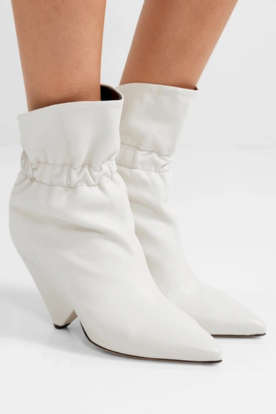 Shop Isabel Marant Lileas Ruched Leather Ankle Boots In Ivory