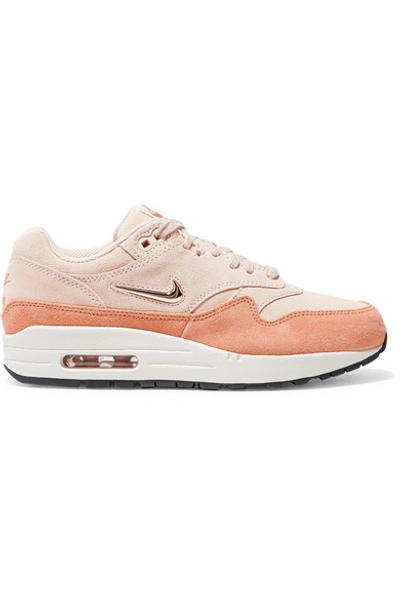 Shop Nike Air Max 1 Two-tone Suede Sneakers In Beige