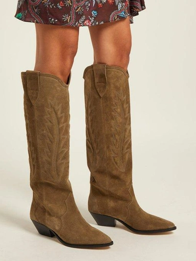 Isabel Marant Denzy Embroidered Suede Knee Boots In Camel | ModeSens