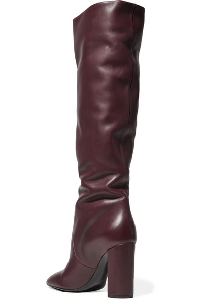 Shop Saint Laurent Lou Leather Knee Boots In Burgundy