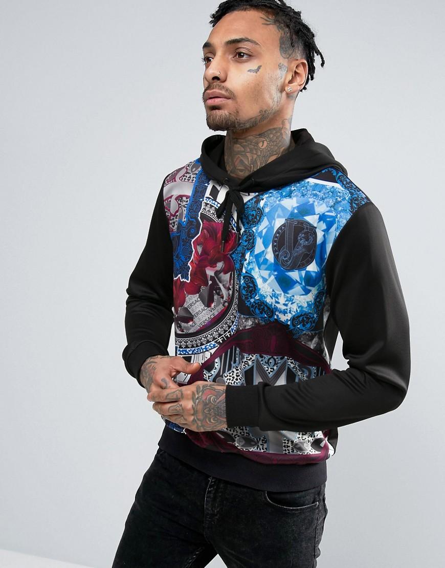 Versace Jeans Hoodie With Large Floral Glass Print - Black | ModeSens
