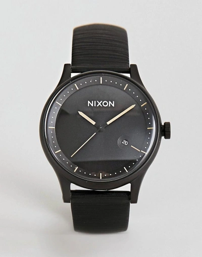 Shop Nixon A1161 Station Leather Watch In Black 41mm - Black