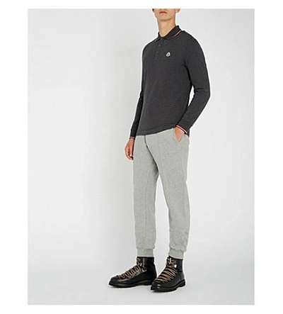 Shop Moncler Stripe-trim Cotton-piqué Polo Shirt In Dk Grey