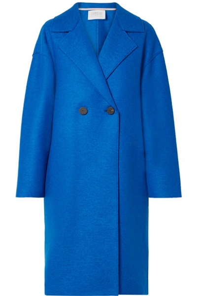Shop Harris Wharf London Oversized Double-breasted Wool-felt Coat In Blue