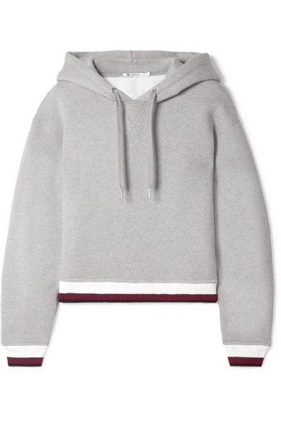 Shop Alexander Wang T Cropped Cotton-blend Fleece Hoodie In Gray