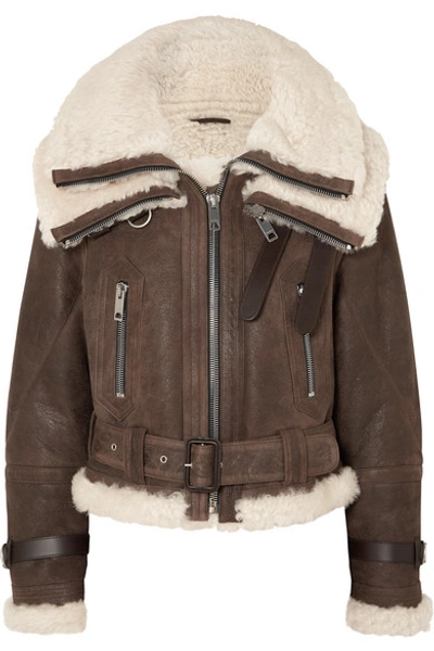 Shop Burberry Shearling-trimmed Textured-leather Jacket In Brown
