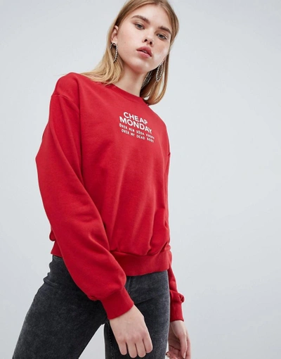 Shop Cheap Monday Chest Logo Sweatshirt - Red