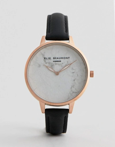 Shop Elie Beaumont Watch With Marble Dial And Leather Strap - Black