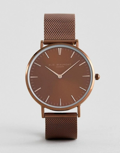 Shop Elie Beaumont Eb805gm.7 Watch With Chocolate Brown Dial And Mesh Strap - Brown
