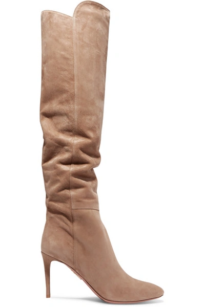 Shop Aquazzura Gainsbourg 85 Suede Knee Boots In Beige