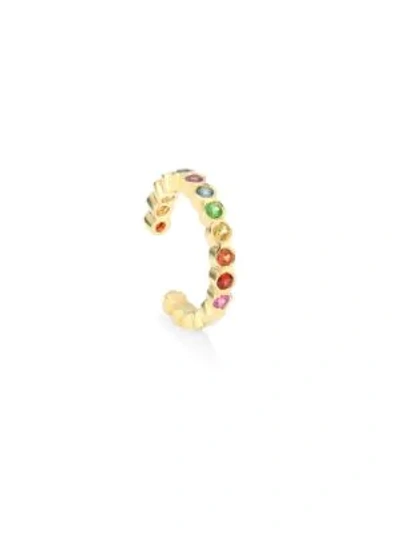 Shop Zoë Chicco 14k Yellow Gold & Rainbow Gemstone Ear Cuff In Multi