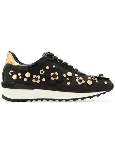Shop Casadei Metallic Flower Sneakers - Black