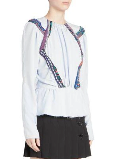 Shop Carven Long Sleeve Scarf Trimmed Blouse In Baby Blue