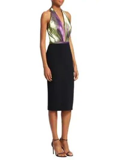 Shop Theia Halter V-neck Sheath Dress In Violet Black