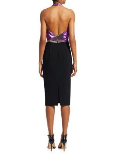 Shop Theia Halter V-neck Sheath Dress In Violet Black