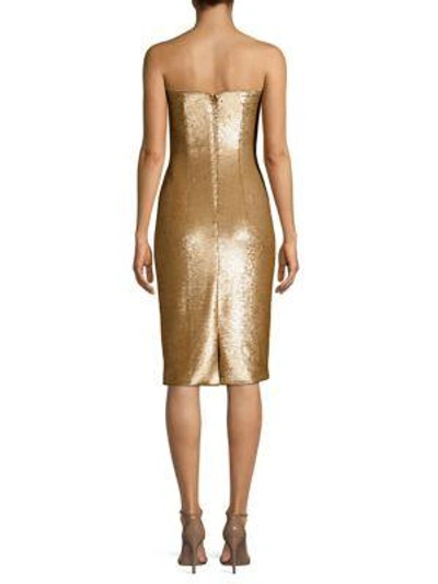 Shop Black Halo Barker Sequined Strapless Sheath In Gold