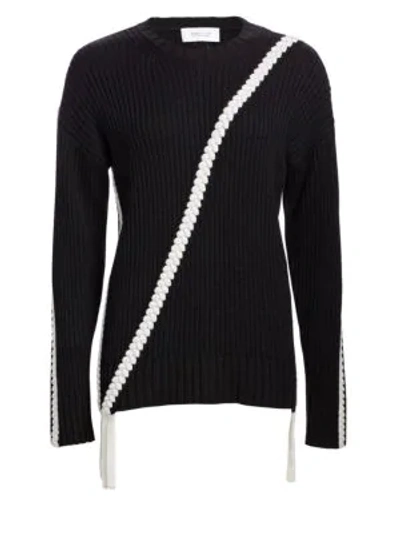 Shop Derek Lam 10 Crosby Ribbed Wool Braided Trim Sweater In Black White