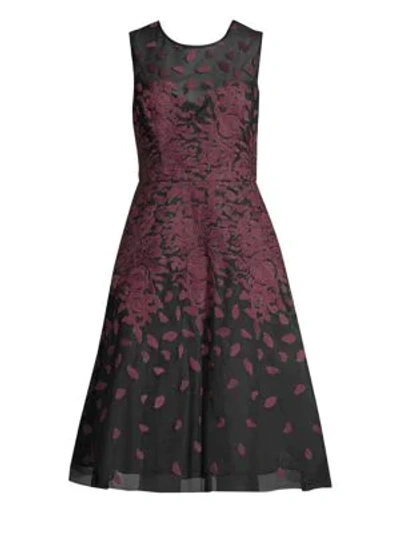 Shop Bcbgmaxazria Floral Embroidered A-line Dress In Bordeaux Combo