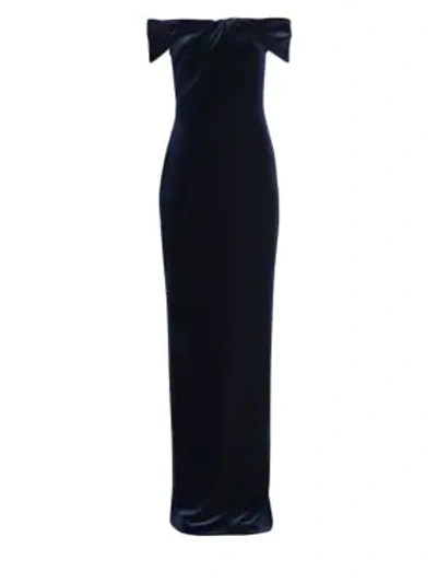 Shop Black Halo Liliana Off-the-shoulder Velvet Gown In Navy