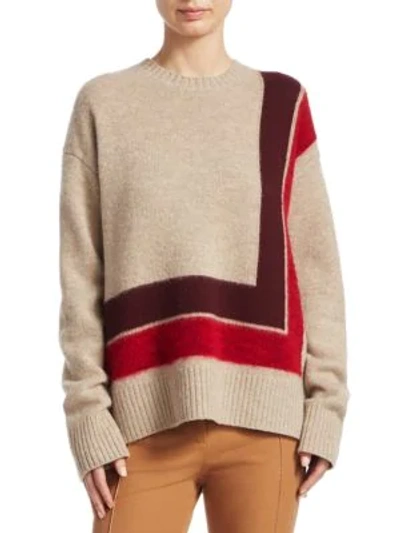 Shop Derek Lam 10 Crosby Wool High-low Blanket Sweater In Red Multi