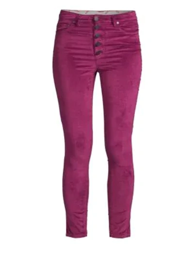 Shop Alice And Olivia Good High-rise Exposed Button Jeans In Currant