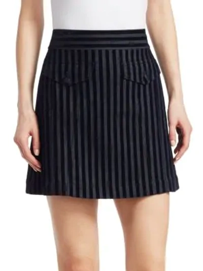 Shop Derek Lam 10 Crosby Velvet Stripe Mini Skirt In Dark Indigo