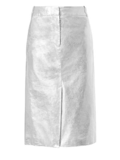 Shop Tibi Metallic Trouser Midi Skirt In Silver