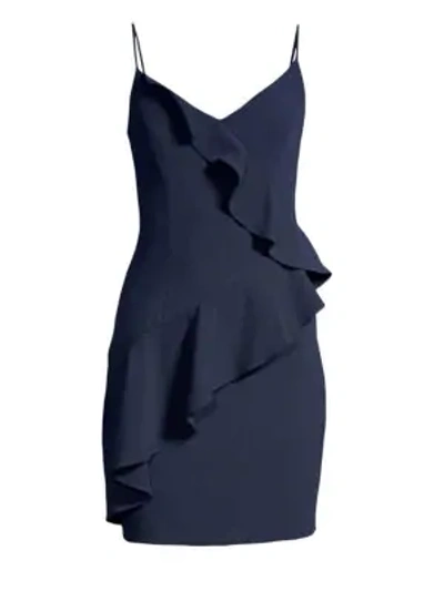 Shop Black Halo Kim Ruffled Sheath Dress In Pacific Blue