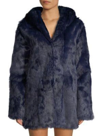 Shop Rta Henri Hooded Rabbit Fur Jacket In Deep Sky