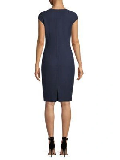 Shop St John Cap-sleeve Bouclé Knit Sheath Dress In Deep Blue