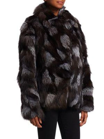 Shop Halston Heritage Dyed Fox Fur Patched Jacket In Charcoal