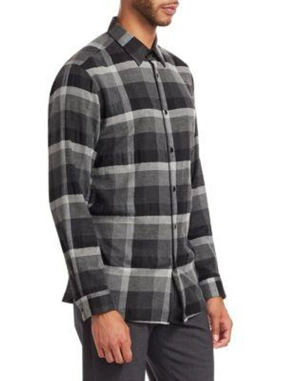 Shop Theory Menlo Monochrome Check Shirt In Asphalt