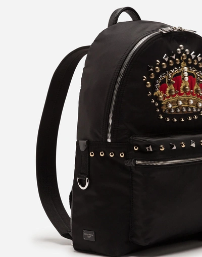 Shop Dolce & Gabbana Nylon Vulcano Backpack With Crown Patch In Black