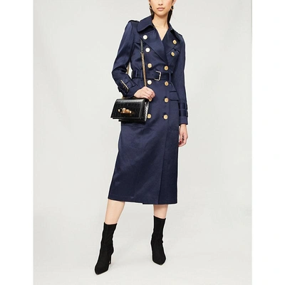 Shop Balmain Double-breasted Woven-twill Trench Coat In Bleu Fonce