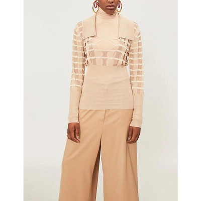 Shop Jacquemus Cutout Knitted Jumper In Beige