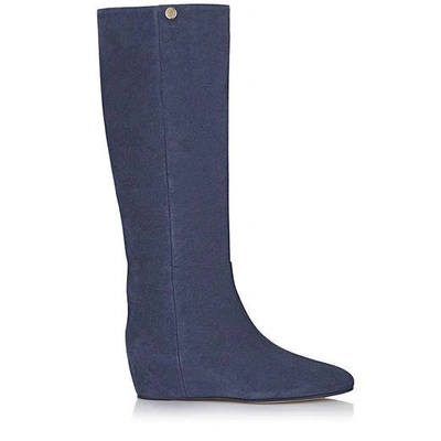 Shop Jimmy Choo Olivia Navy Suede Knee High Boots