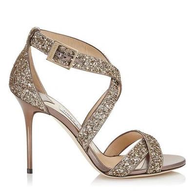 JIMMY CHOO LOTTIE ANTIQUE GOLD SHADOW COARSE GLITTER FABRIC SANDALS LOTTIEOSAO