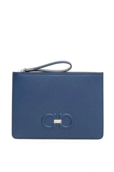 Shop Ferragamo Firenze Logo Travel Document Holder In Blueblu